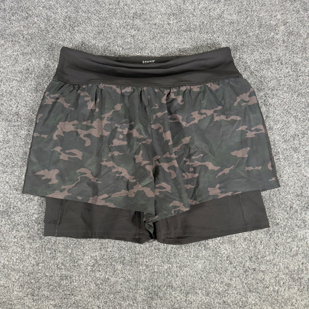 Spanx Get Moving 2-in-1 Shorts Camo Compression Liner XL Green Black Womens